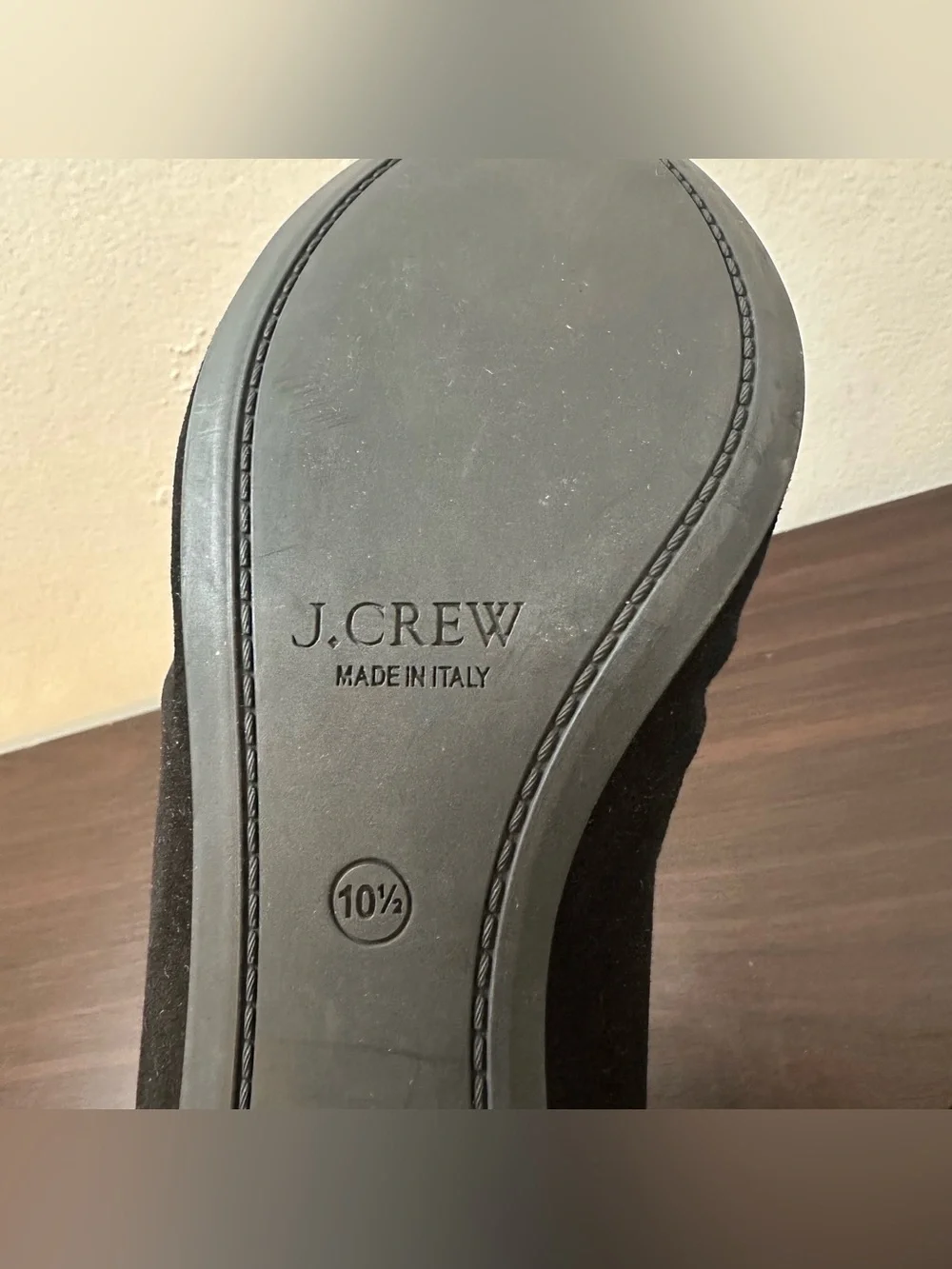 J. CREW Black Suede Round Toe Slip-On Ballet Flats, US 10.5 Classic Capsule, New